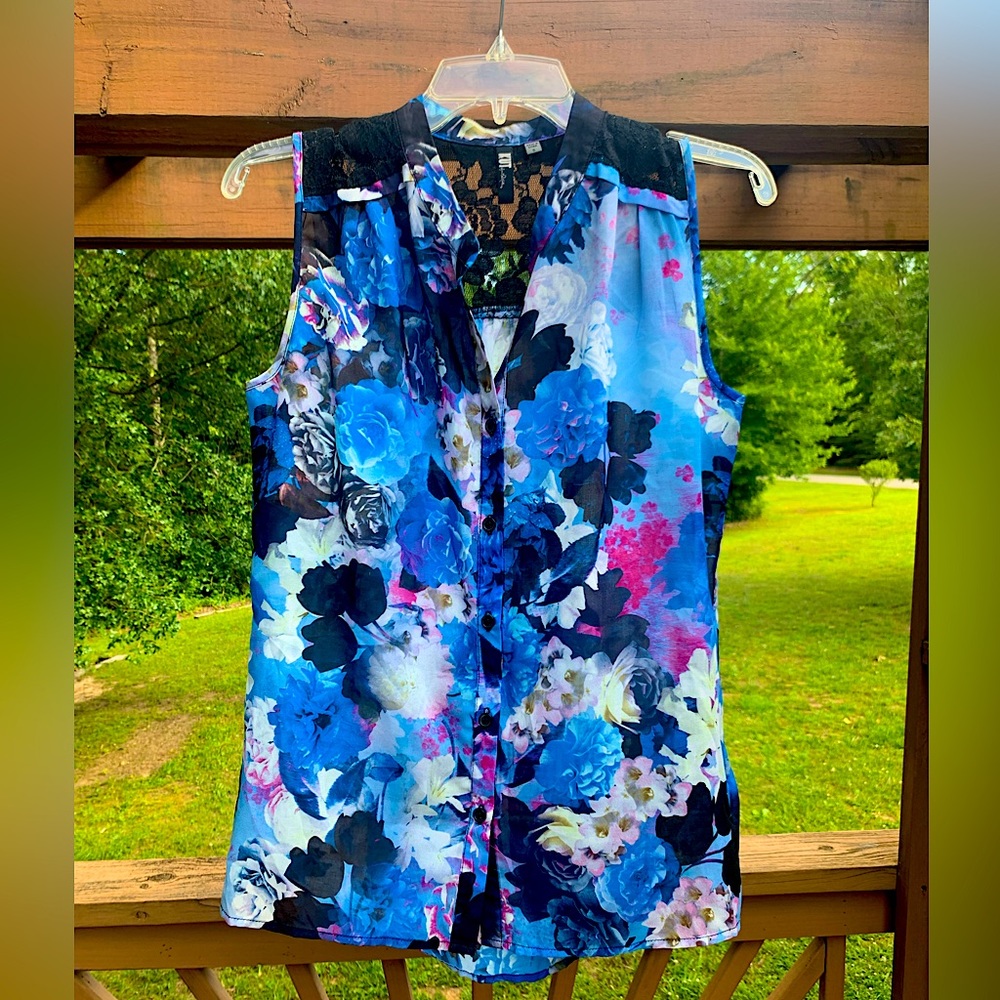 Floral Button-up with Lace Panel